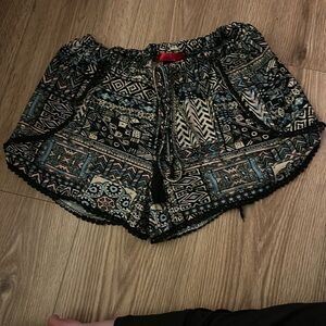 Patterned Black and Blue Women's Shorts with slits down the side